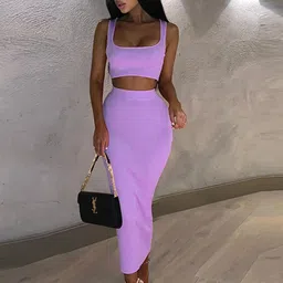 LULU & SKY Scoop Neck Shoulder Straps Crop Top With Pencil Skirt-picture-37