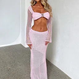 LULU & SKY Self Design Square Neck Crop Top & Maxi Skirt-image-86