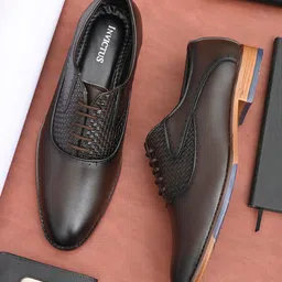 INVICTUS Men Brown Textured Formal Oxfords-picture-33