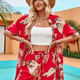 StyleCast Red Floral Printed Shrug With Shorts-image-38