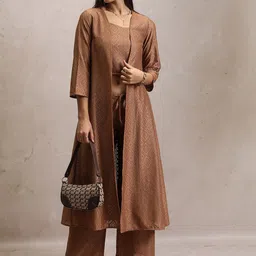 Tokyo Talkies Brown Self-Designed Crochet Top & Trousers With Shrug-picture-43