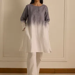 VASSTRAM Ombre Printed Round Neck Linen Top With Trouser-picture-57