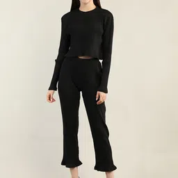 Dlanxa Women Black Solid Top & Trouser Co-Ords-picture-19