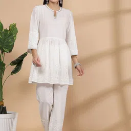 Nayam By Lakshita Schiffli Notch Neck Casual Tunic With Trousers-image-73