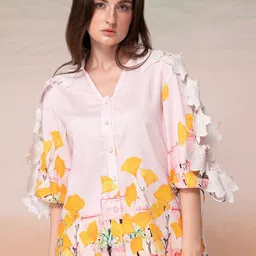 Bannos Swagger Peach-Coloured Floral Printed Top With Trouser image 2