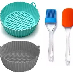 Pack of 2 Blue and gray Best Deal – Silicon with oil brush and spatula Airfryer Tray-picture-17