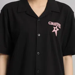 GRIFFEL Typography Printed Cuban Collar Pure Cotton Shirt With Shorts image 4