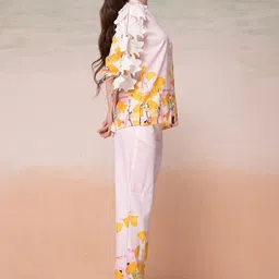 Bannos Swagger Peach-Coloured Floral Printed Top With Trouser image 3