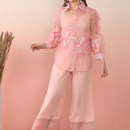Ahalyaa Pink Shoulder Straps Top & Palazzo With Jacket-picture-21