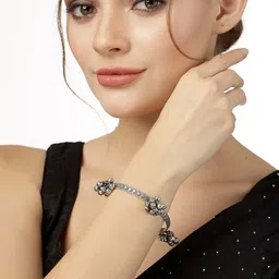 Sanjog German Silver-Plated Oxidized Ghungroo Drop Antique Bangle-43