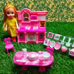 Kitchen Set for Girls| Plastic Kitchen set with Doll and Dinner set-image-29
