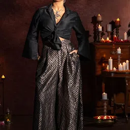 Ishin Shirt Collar Shirt With Embellished Flared Trousers-image-20