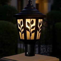 Black Decorative Outdoor Gate Light | Weatherproof LED Pillar Lamp with Leaf Design for Home Entrance & Garden – B22 Holder" Gate Light Outdoor Lamp-image-0