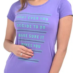 plush Women Printed Round Neck Cotton Blend Purple T-Shirt-picture-19