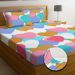 320 TC Cotton Single Floral Fitted (Elastic) Bedsheet-image-11
