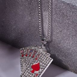 SALTY Men Silver-Plated Stainless Steel Stones Studded Pip Cards Pendant & Chain-image-53