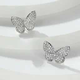 FIMBUL Platinum Plated CZ Stone-Studded Butterfly Shaped Studs Earrings-image-92