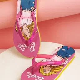Kids Ville Girls Barbie Printed Thong Flip Flops-20