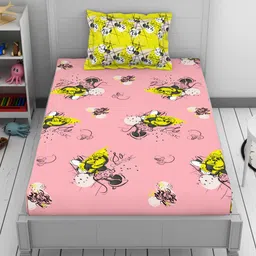 CORE Designed by SPACES Pink & Yellow 144 TC Cotton Single Bedsheet with 1 Pillow Cover image 5