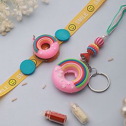 Jazz and Sizzle Kids Set of 2 Donut Key Chain Designer Rakhi With Roli & Chawal-53