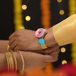 Jazz and Sizzle Kids Set of 2 Donut Key Chain Designer Rakhi With Roli & Chawal image 3