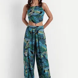 ESSQUE Shoulder Straps Floral Printed Crop Top & Palazzos-image-2