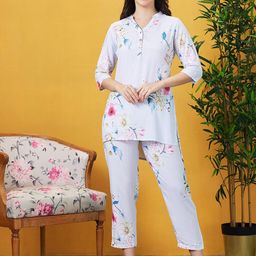 AV2 Printed Mandarin Collar Top With Trousers-image-25