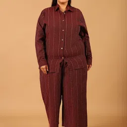 COLOR STUDIO Striped Pure Cotton Shirt & Palazzo Co-Ords Set-26