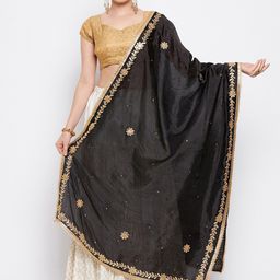 Clora Creation Black & Gold-Toned Embroidered Dupatta With Beads And Stones-17