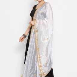 Clora Creation White & Gold-Toned Embroidered Dupatta with Sequinned image 2