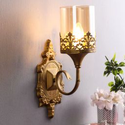 eliante by jainsons lights Groove Glass Wall Mounted Uplight Sconce (Gold)-picture-10