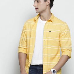 Men Slim Fit Striped Spread Collar Casual Shirt-image-3