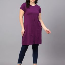 Women Solid Round Neck Pure Cotton Purple T-Shirt-image-57