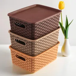 Plastic Multipurpose Solitaire Storage Basket with Lid (Multi) -CTLTC10896 Storage Basket-56
