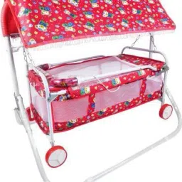 steeloart Cradle With Swing And Mosquito Net With comfortable Form Handle (Red) Cot image 2