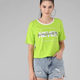Women Printed Round Neck Pure Cotton Light Green T-Shirt-image-45