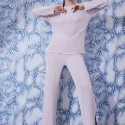 Athena Pink Ribbed Semi Sheer Top & Trousers-55