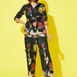 Athena Women Black & Maroon Floral Printed Co-Ords-28