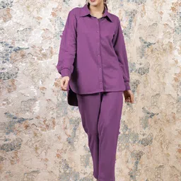 Athena Shirt Collar Puff Sleeve Suede Shirt With Mid-Rise Trouser-picture-33