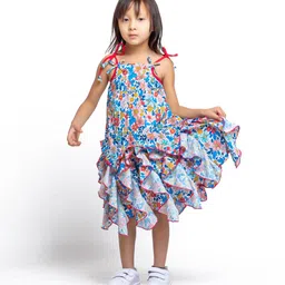 My Little Lambs Girls Floral Printed Shoulder Straps Dress-image-59