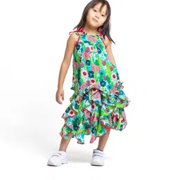 My Little Lambs Girls Floral Printed Shoulder Straps Top with Skirt-20