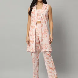 Mast & Harbour White & Brown 3 Piece Dyed Pure Cotton Top With Jacket & Trousers Co-Ords-image-30