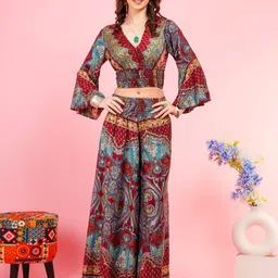 Boholyfe Printed V Neck Top With Palazzo Co-Ords-picture-32