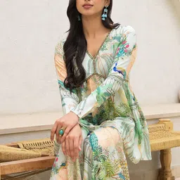 Divena Printed Sequinned Muslin A-Line Top With Palazzos image 5