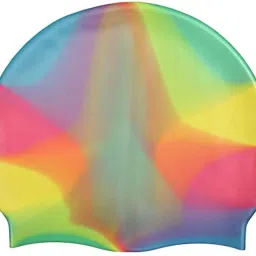 KIDS AND ADULT FREE SIZE High Quality Silicone RAINBOW Swimming Cap-image-15