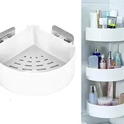 Pack Of 3 ABS Plastic Multipurpose Kitchen Bathroom Wall Holder Storage Rack, Corner Shelf Rack Self Adhesive Shower Caddy Triangle Mount Basket (Multicolor) Plastic Wall Shelf-19