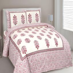 JAIPUR FABRIC White & Pink Floral Cotton 210 TC King Bedsheet With 2 Pillow Covers-image-22