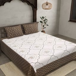JAIPUR FABRIC Beige & Brown Ethnic Motifs Cotton 260 TC King Bedsheet With 2 Pillow Covers-image-5