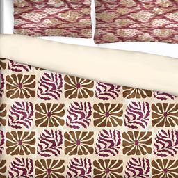 Signature Cream-Coloured & Brown Floral 210 TC Queen Bedsheet with 2 Pillow Covers-7
