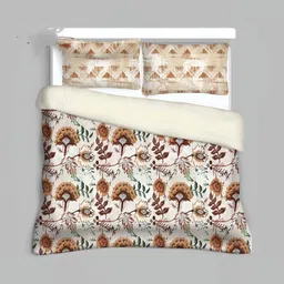 Signature Off White & Brown 210 TC Queen Bedsheet with 2 Pillow Covers-image-68